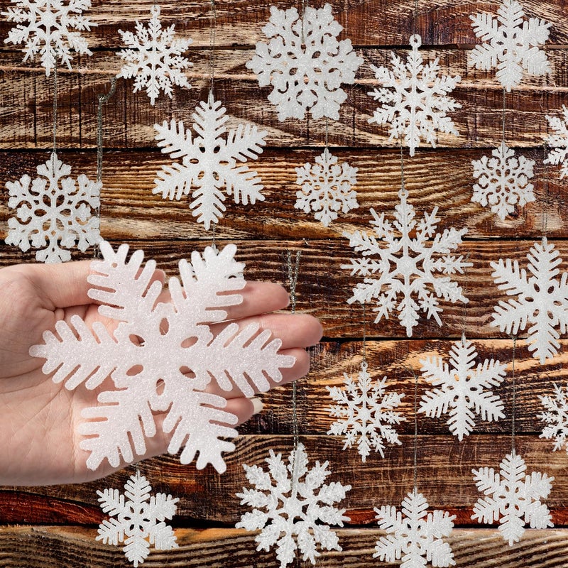 Fessary 48pcs White Plastic Snowflake Decorations Christmas Tree Ornaments Glitter Snow Flakes Ornaments Christmas Indoor Winter Wonderland Decor?3 Sizes? 3Styles - Image 3
